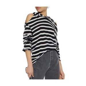 R t a softest striped cold shoulder hoodie